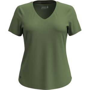 Smartwool - Dames wandel- en bergkleding - Women's Active Ultralite V-Neck Short Sleeve Tee Fern Green voor Dames van Wol - Maat M - Kaki