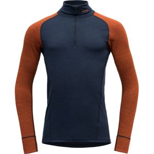 Devold of Norway - Thermokleding - Duo Active Merino 205 Zip Neck Man Flame/Ink voor Heren van Wol - Maat L - Marine blauw