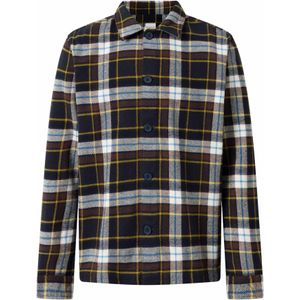 Knowledge Cotton Apparel - Blouses - Big Checked Heavy Flannel Overshirt Blue Check voor Heren van Katoen - Maat M - Bruin