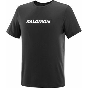 Salomon - T-shirts - Salomon Logo Perf SS Tee M Deep Black voor Heren van Katoen - Maat XL - Zwart