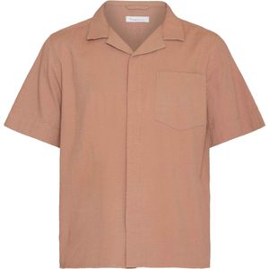 Knowledge Cotton Apparel - Blouses - Box Short Sleeve Seersucker Shirt Chocolate Malt voor Heren van Katoen - Maat L - Bruin