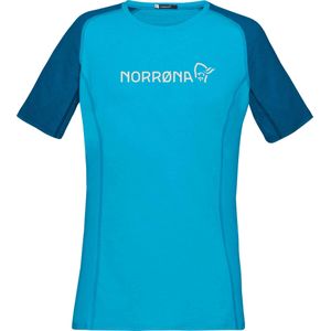 Norrona - Dames mountainbike kleding - Fjora Equaliser Lightweight T-Shirt W'S Mykonos Blue/Aquarius voor Dames - Maat S - Blauw