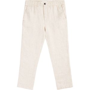 Knowledge Cotton Apparel - Broeken - Tim Tapered Herringbone Linen Pants Light Feather Gray voor Heren - Maat M - Beige