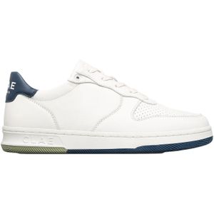 Clae - Sneakers - Malone White Leather Denim Blue voor Heren - Maat 43 - Wit