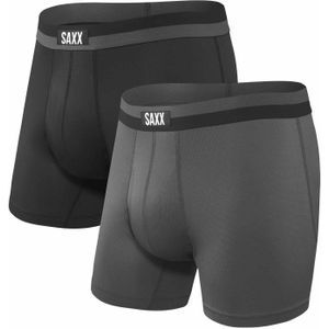 Saxx Underwear - Wandel- en bergsportkleding - Sport Mesh Boxer Brief Fly 2Pk Black Graphite voor Heren - Maat M - Zwart