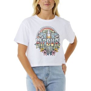 Rip Curl - Dames t-shirts - Block Party Crop Tee White voor Dames - Maat M - Wit