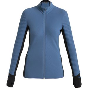 Icebreaker - Dames wandel- en bergkleding - W Merino Descender LS Zip Dawn/Black/Cb voor Dames van Wol - Maat M - Blauw