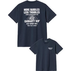 Carhartt - T-shirts - S/S Less Troubles T-Shirt Blue / Wax voor Heren - Maat L - Marine blauw
