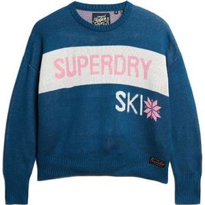 Superdry - Dames truien - Retro Ski Knit Jumper True Indigo voor Dames van Wol - Maat S - Blauw