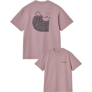 Carhartt - Dames t-shirts - W' S/S Stitch T-Shirt Glassy Pink / Dark Navy voor Dames van Katoen - Maat M - Roze