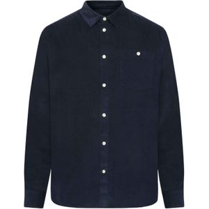 Knowledge Cotton Apparel - Blouses - Regular Fit Corduroy Shirt Total Eclipse voor Heren van Katoen - Maat S - Marine blauw