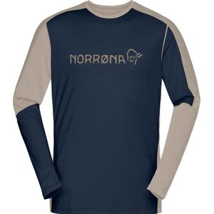 Norrona - Thermokleding - Falketind Equaliser Merino Round Neck M'S Indigo Night/Pure Cashmere voor Heren van Wol - Maat XL - Marine blauw