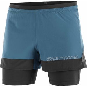 Salomon - Trail / Running kleding - Cross 2In1 Shorts M Deep Dive/Deep Black voor Heren - Maat L - Blauw