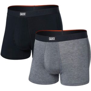 Saxx Underwear - Vibe Xtra Soft Comfort BB Fly 2pk Black/Dark Grey Heather voor Heren - Maat S - Grijs