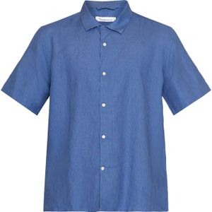 Knowledge Cotton Apparel - Blouses - Box Short Sleeve Linen Shirt Moonlight Blue voor Heren - Maat L - Blauw