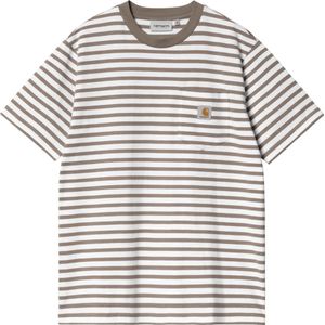 Carhartt - T-shirts - S/S Seidler Pocket T-Shirt Seidler Stripe, Branch / White voor Heren - Maat M - Bruin