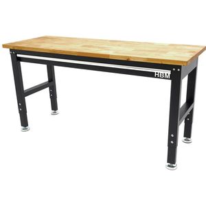 HBM - Werkbank - Hoogte Verstelbaar - Massief Hout - 152 cm