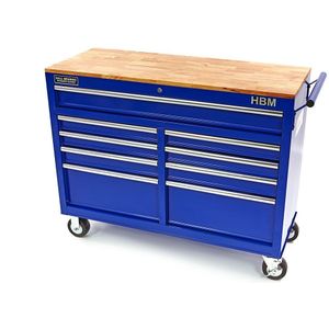 HBM - Verrijdbare Gereedschapswagen - Zwart - Werkbank met Houten Werkblad 117 cm