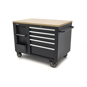 HBM - Verrijdbare Gereedschapswagen - Zwart - Werkbank 114 cm met Houten Werkblad