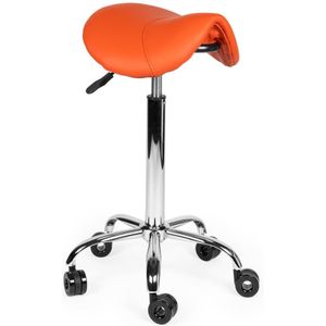 Ergonomische Kapperskruk - Oranje - Op Wielen - Hoog