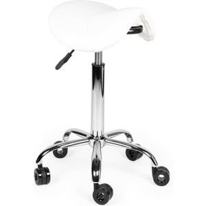 Ergonomische Kapperskruk - Wit - Standaard - Op Wielen - Hoogte 50-68 cm