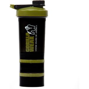 Gorilla Wear Shaker 2 GO - 500ml + 2x130ml - Zwart/Legergroen