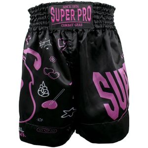 Super Pro Combat Gear - Boxingshort - Zwart/Roze/Wit - Kids Bear - 164