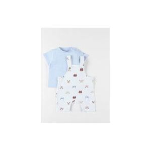 Set met dierenprint overgooier + T-shirt, lichtblauw/ecru