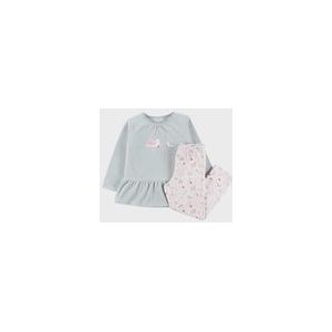 Pyjamaset van velours in groen en roze