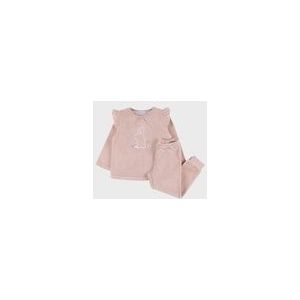 Pyjamaset van velours in roze met konijnenborduursel