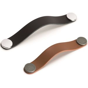 Viefe Möbelgriff FLEXA aus Metall &amp; Leder, 128 mm - Schwarz - Zinn antik