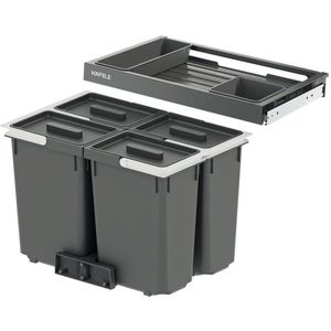 Häfele Vierfach-Abfallsammler CYCLE mit PREMIUM Auszugablage, Korpusbreite 600 mm 4 x 7l
