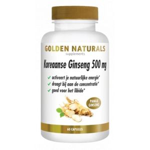 Golden Naturals Koreaanse Ginseng 500mg (60 veganistische capsules)