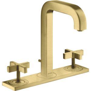 AXOR Citterio 3-Loch Waschtischarmatur 170 mit Auslauf 140 mm, Kreuzgriffen, Platte und Zugstangen-Ablaufgarnitur Brushed Brass, 39134950