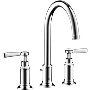 AXOR Montreux 3-Loch Waschtischarmatur 180 mit Hebelgriffen und Zugstangen-Ablaufgarnitur Brushed Nickel, 16514820