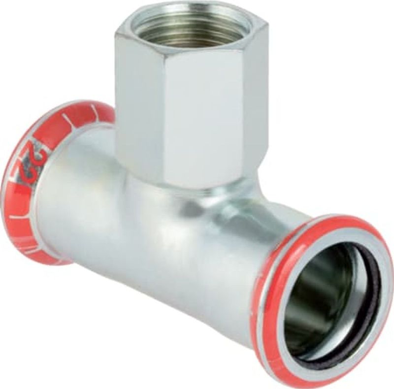 Geberit Mapress C-Stahl T-Stück mit Innengewinde,  DN 100 / 20 / 100,  dø 108 mm, 21336