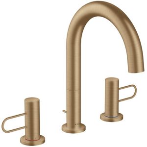 AXOR Uno 3-Loch Waschtischarmatur 160 mit Bügelgriffen und Zugstangen-Ablaufgarnitur Brushed Bronze, 38054140