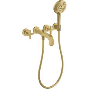 AXOR Citterio 3-Loch Wannenarmatur Unterputz für Wandmontage mit Kreuzgriffen und Rosetten Brushed Brass, 39447950