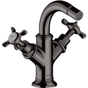 AXOR Montreux 2-Griff Bidetarmatur mit Kreuzgriffen und Zugstangen-Ablaufgarnitur Polished Black Chrome, 16520330