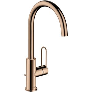 AXOR Uno Einhebel-Waschtischmischer 240 mit Bügelgriff und Zugstangen-Ablaufgarnitur Polished Red Gold, 38036300