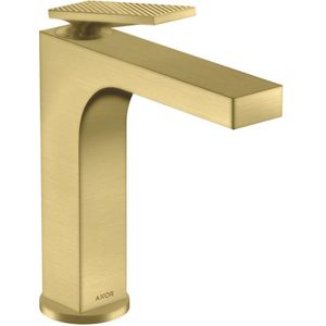 AXOR Citterio Einhebel-Waschtischmischer 160 mit Hebelgriff und Zugstangen-Ablaufgarnitur - Rautenschliff Brushed Brass, 39071950