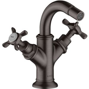 AXOR Montreux 2-Griff Bidetarmatur mit Kreuzgriffen und Zugstangen-Ablaufgarnitur Brushed Black Chrome, 16520340
