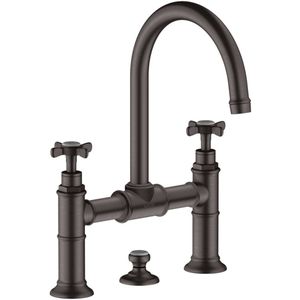 AXOR Montreux 2-Griff Waschtischarmatur 220 mit Kreuzgriffen und Zugstangen-Ablaufgarnitur Brushed Black Chrome, 16510340