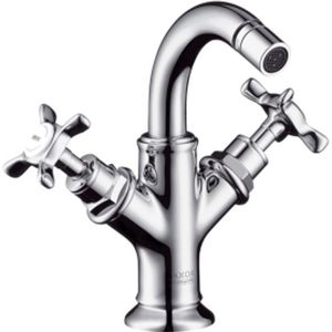 AXOR Montreux 2-Griff Bidetarmatur mit Kreuzgriffen und Zugstangen-Ablaufgarnitur Brushed Nickel, 16520820