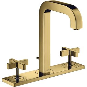 AXOR Citterio 3-Loch Waschtischarmatur 170 mit Auslauf 140 mm, Kreuzgriffen, Platte und Zugstangen-Ablaufgarnitur Polished Gold Optic, 39134990