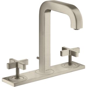 AXOR Citterio 3-Loch Waschtischarmatur 170 mit Auslauf 140 mm, Kreuzgriffen, Platte und Zugstangen-Ablaufgarnitur Brushed Nickel, 39134820