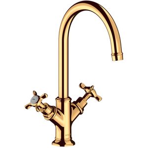 AXOR Montreux 2-Griff Waschtischarmatur 210 mit Kreuzgriffen und Ablaufgarnitur Polished Gold Optic, 16506990