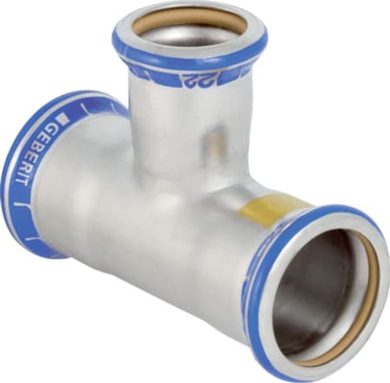 Geberit Mapress Edelstahl T-Stück reduziert (Gas),  DN 50 / 20 / 50,  dø 54 mm, 34048
