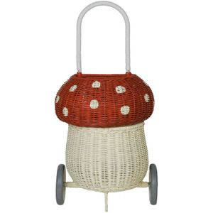 Olli Ella - Rattan Mushroom Luggy - Trolley - Twee Kleurige Handgemaakte Mand op Wielen