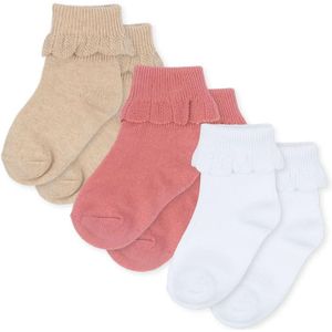 Konges Slojd - Sokken met ruches - Sand - Optic White - Rasberry (Set van 3)